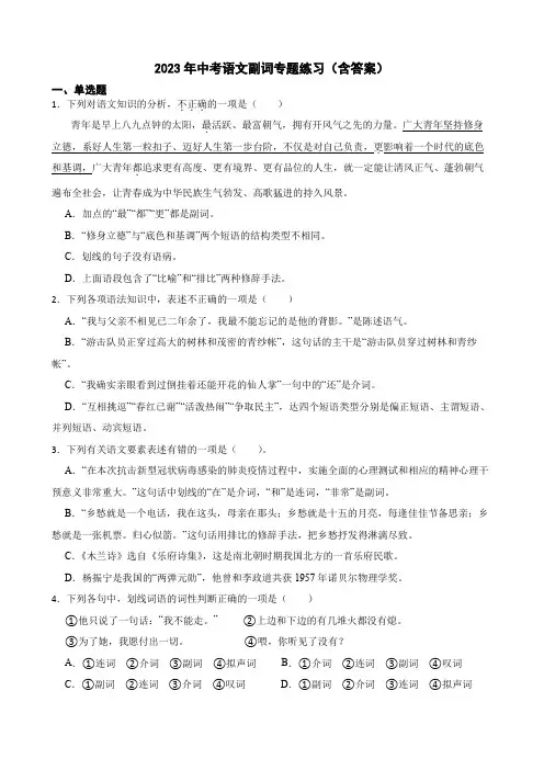 2023年中考语文副词专题练习(含答案)