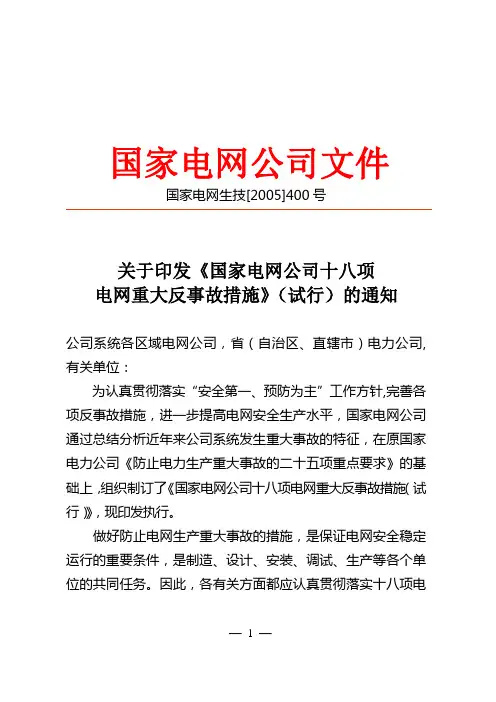 国家电网公司十八项重大反事故措施