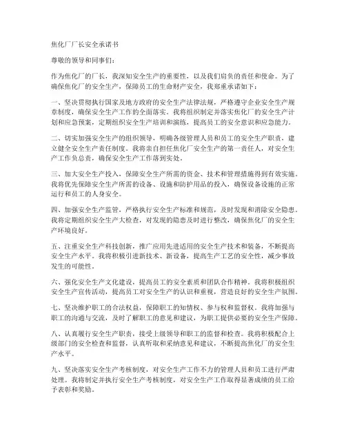 焦化厂厂长安全承诺书