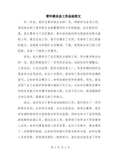 青年联合会工作总结范文