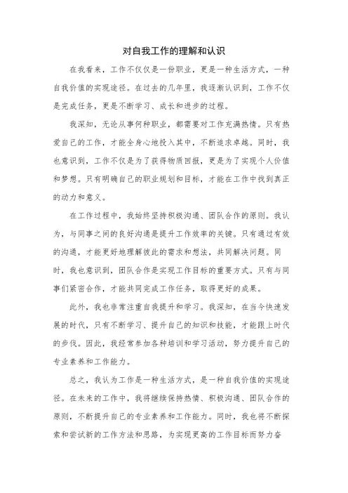 对自我工作的理解和认识