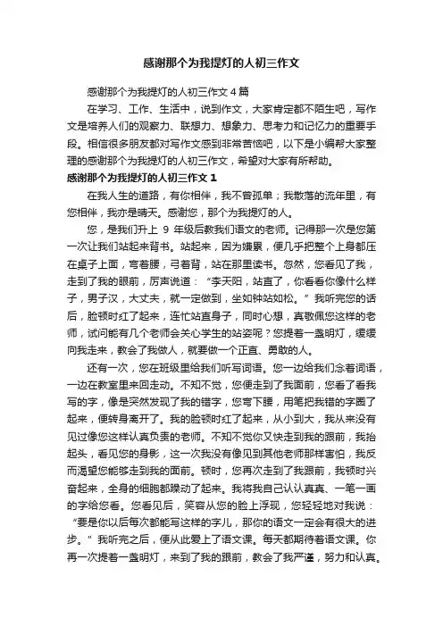 感谢那个为我提灯的人初三作文4篇