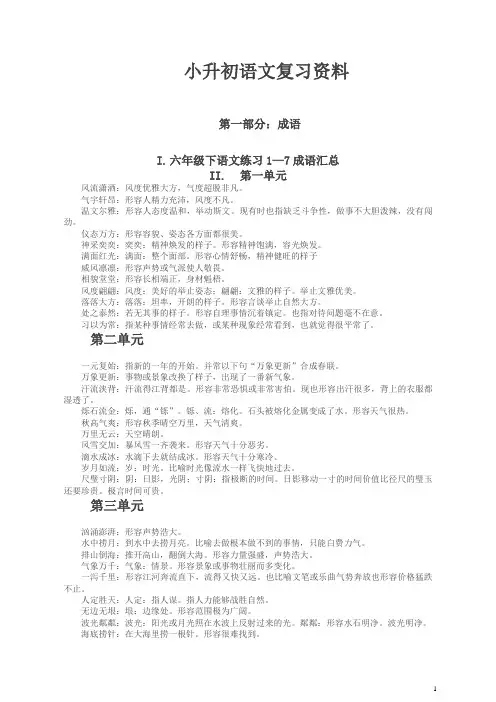 苏教版语文小升初复习资料(215页)