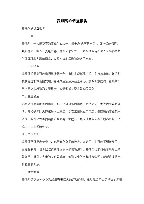 春熙路的调查报告