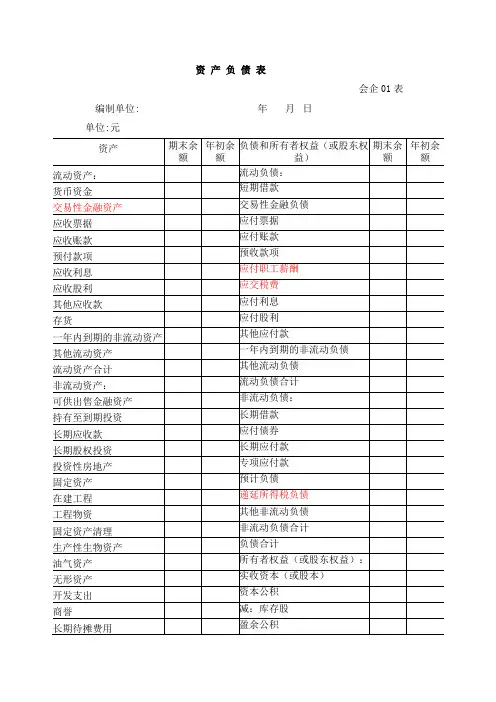 财务报表范本