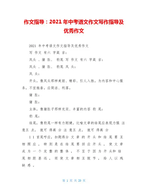 作文指导：2021年中考语文作文写作指导及优秀作文