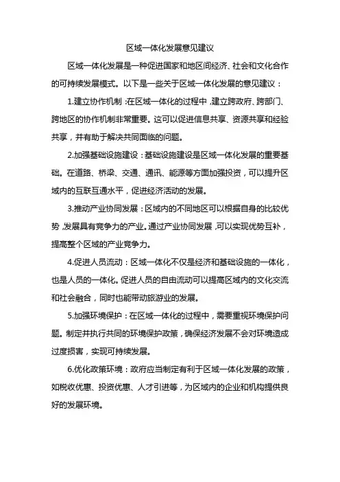 区域一体化发展意见建议