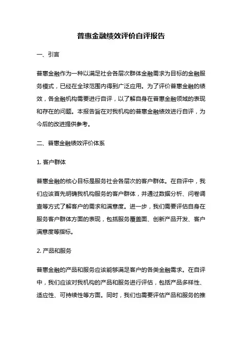 普惠金融绩效评价自评报告