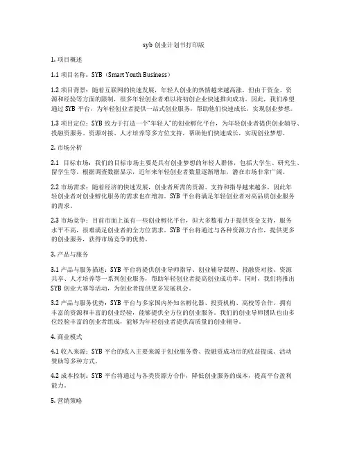syb创业计划书打印版