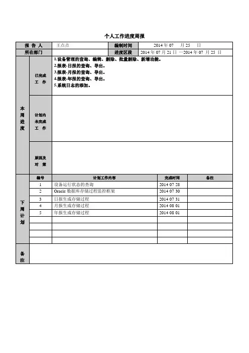 个人工作进度周报