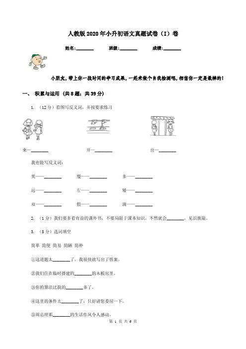 人教版2020年小升初语文真题试卷(I)卷