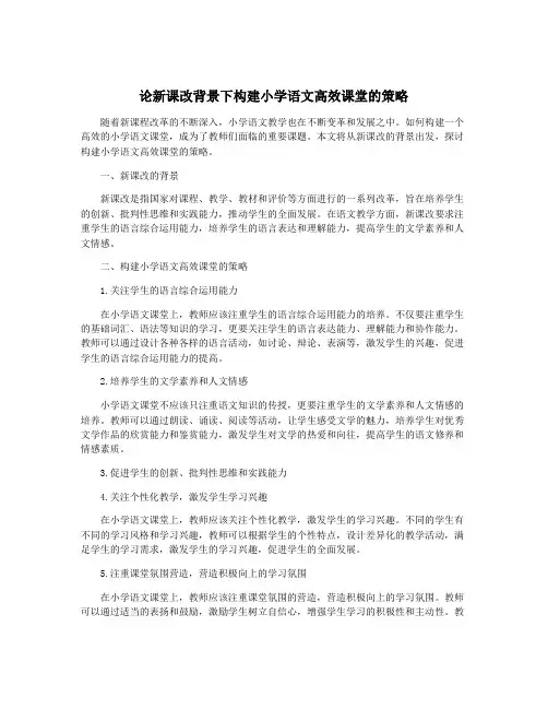 论新课改背景下构建小学语文高效课堂的策略