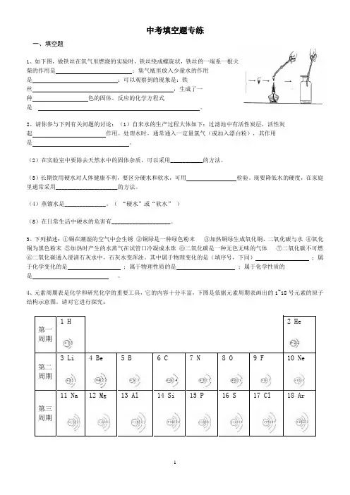 中考化学填空题专训(1)