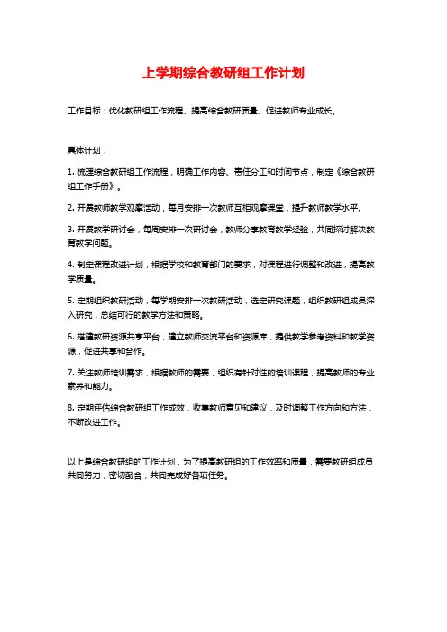 上学期综合教研组工作计划
