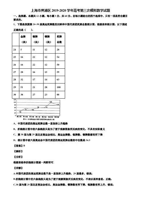 上海市黄浦区2019-2020学年高考第三次模拟数学试题含解析
