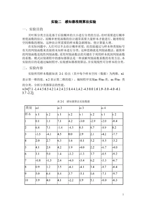 实验二  感知器准则算法实验学生用01