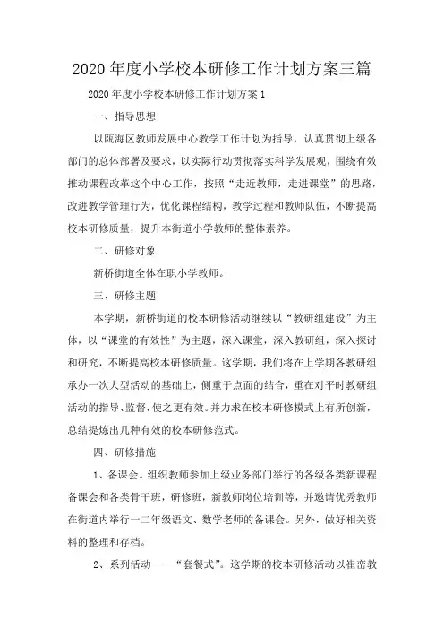 2020年度小学校本研修工作计划方案三篇