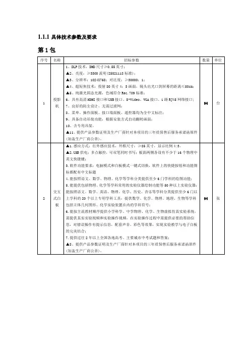 具体技术参数及要求