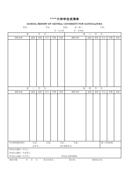 中央民族大学学生成绩单【模板】