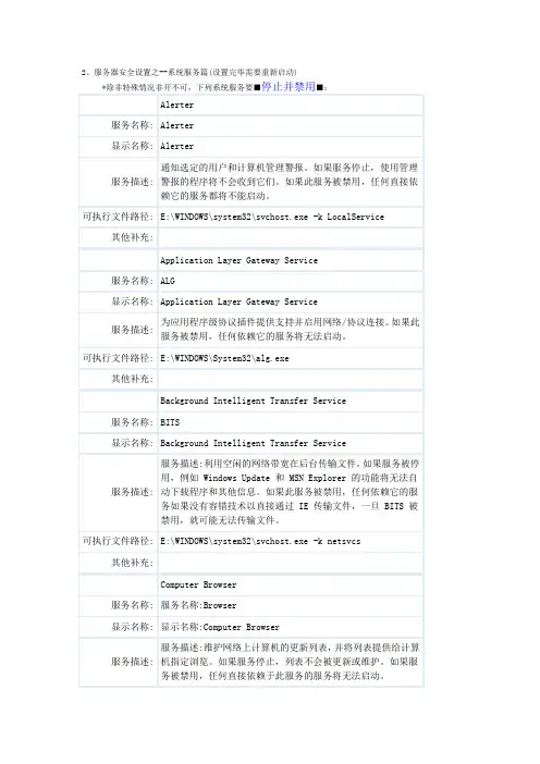 2服务器windows2003 服务设置