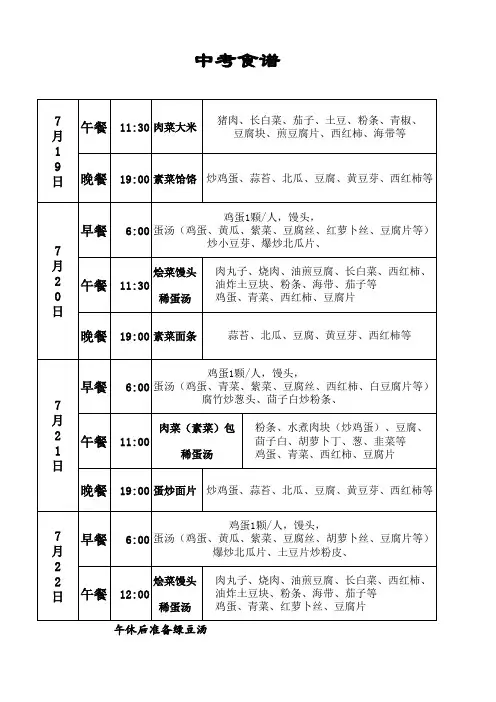 中高考营养食谱搭配