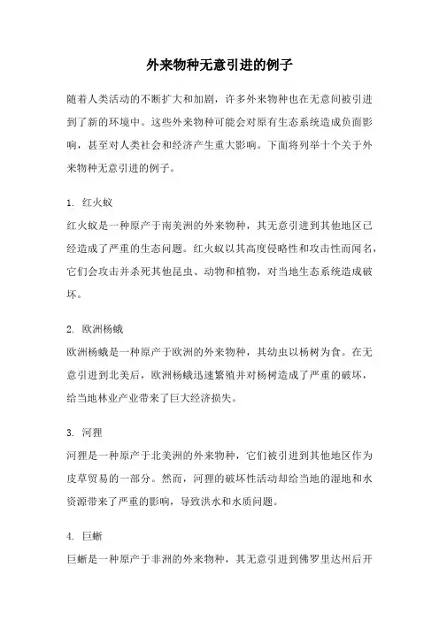 外来物种无意引进的例子