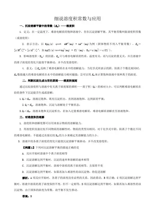 细说溶度积常数与应用
