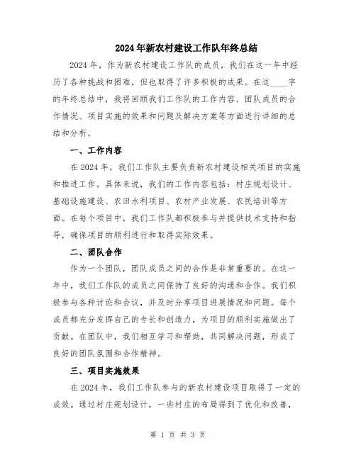2024年新农村建设工作队年终总结