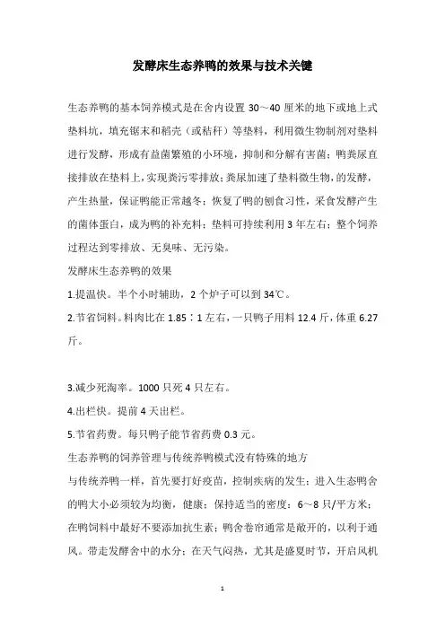发酵床生态养鸭的效果与技术关键
