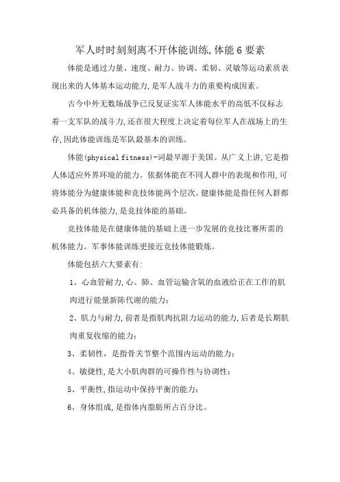 军人时时刻刻离不开体能训练,体能6要素