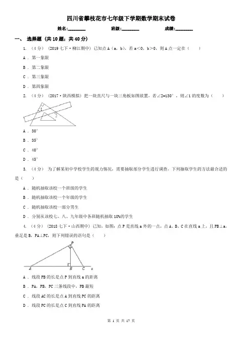 四川省攀枝花市七年级下学期数学期末试卷