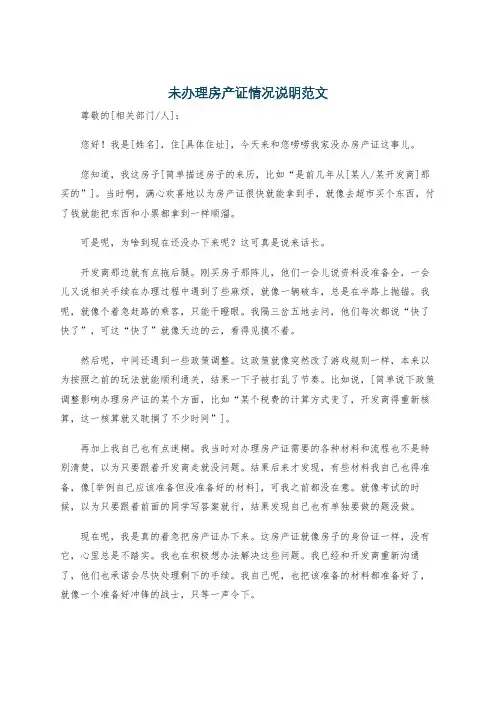 未办理房产证情况说明范文