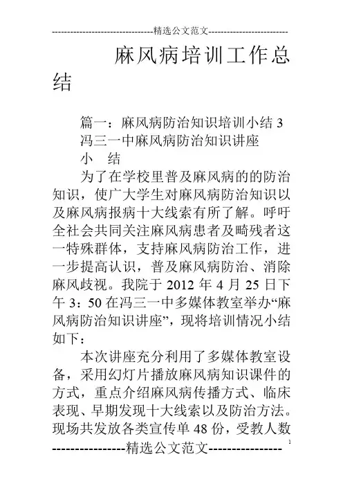 麻风病培训工作总结