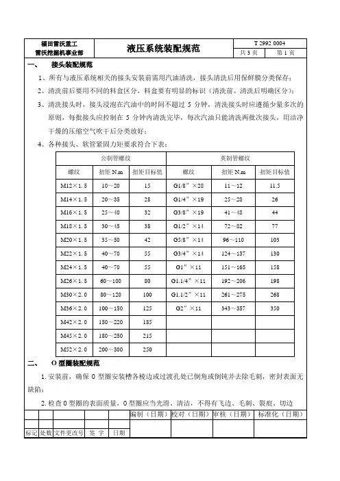 工程机械液压系统装配规范