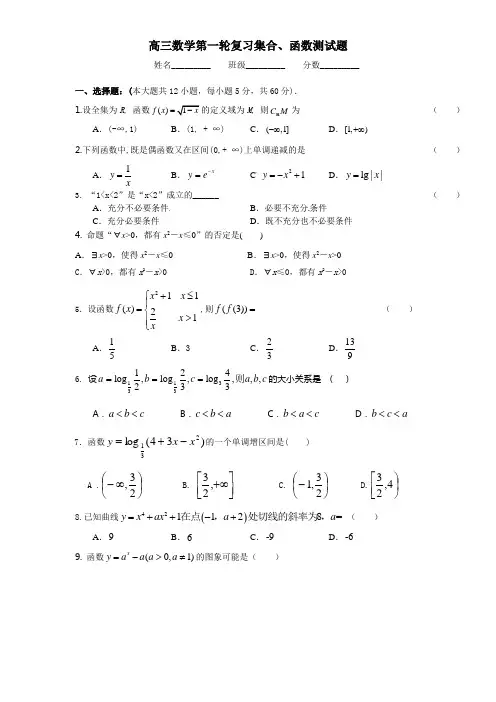 高三数学一轮复习 集合 函数 导数测试卷