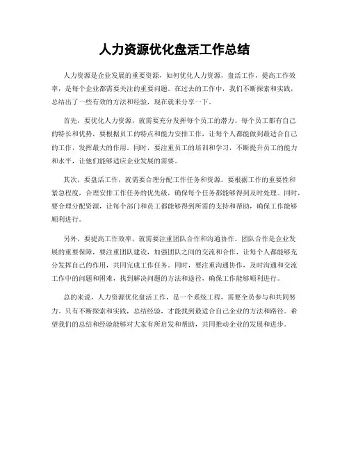 人力资源优化盘活工作总结