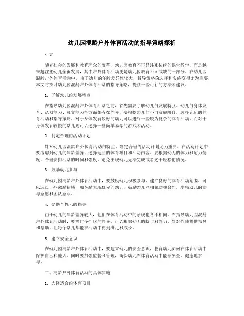 幼儿园混龄户外体育活动的指导策略探析