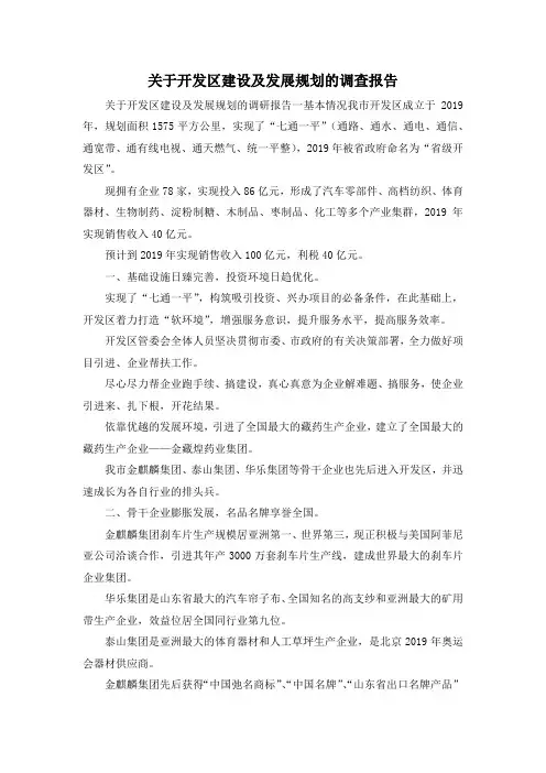 最新-关于开发区建设及发展规划的调查报告 精品