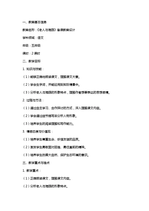 《老人与海鸥》备课教案设计