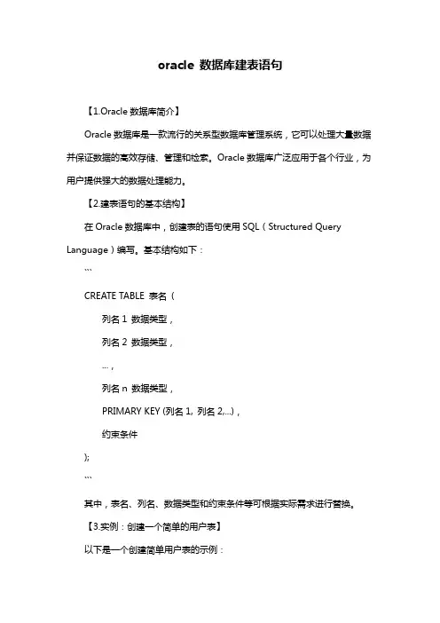 oracle 数据库建表语句