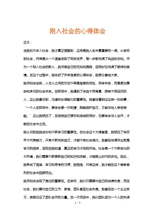 刚入社会的心得体会