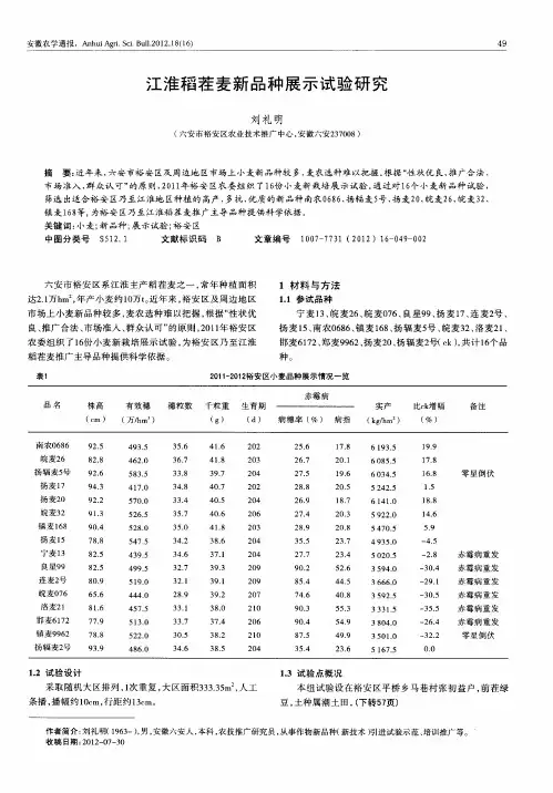 江淮稻茬麦新品种展示试验研究