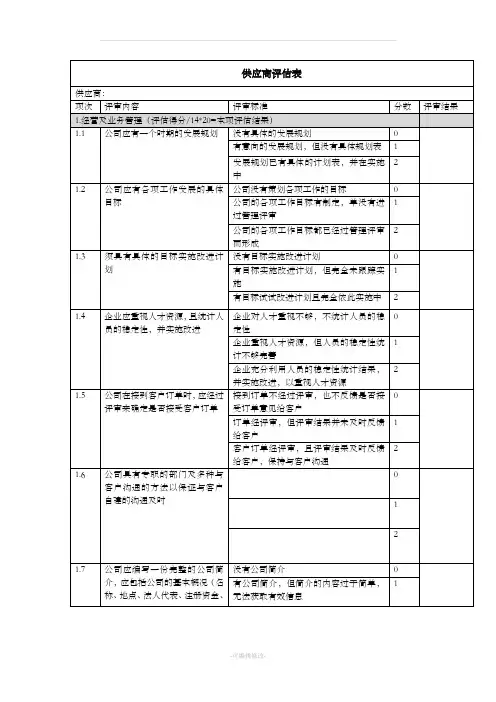 供应商评估表(详细版)