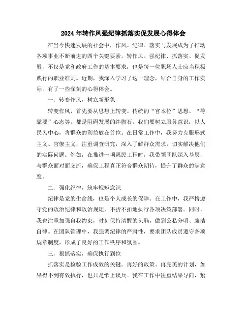2024年转作风强纪律抓落实促发展心得体会