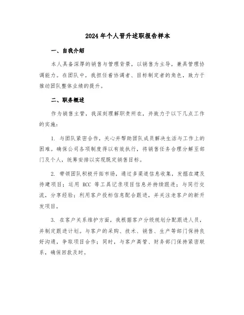 2024年个人晋升述职报告样本（9篇）