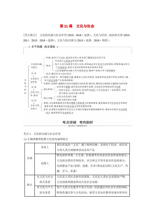 高考政治一轮复习 第九单元 文化与生活 第21课 文化与社会讲义 新人教版必修3