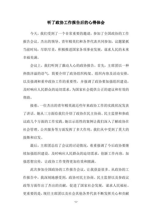 听了政协工作报告后的心得体会