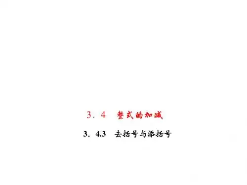 华师大版七年级数学上册习题课件：3.4.3 去括号与添括