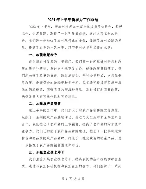 2024年上半年新农办工作总结