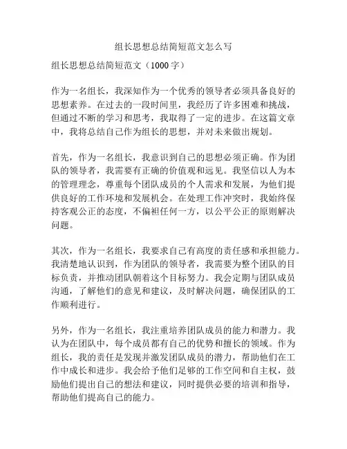 组长思想总结简短范文怎么写